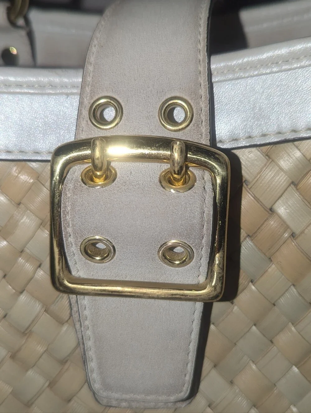 Vintage Coach Hamptons Y2K Woven Satchel in Natural and White Leather 4419